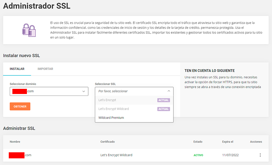 Certificado ssl en site tools