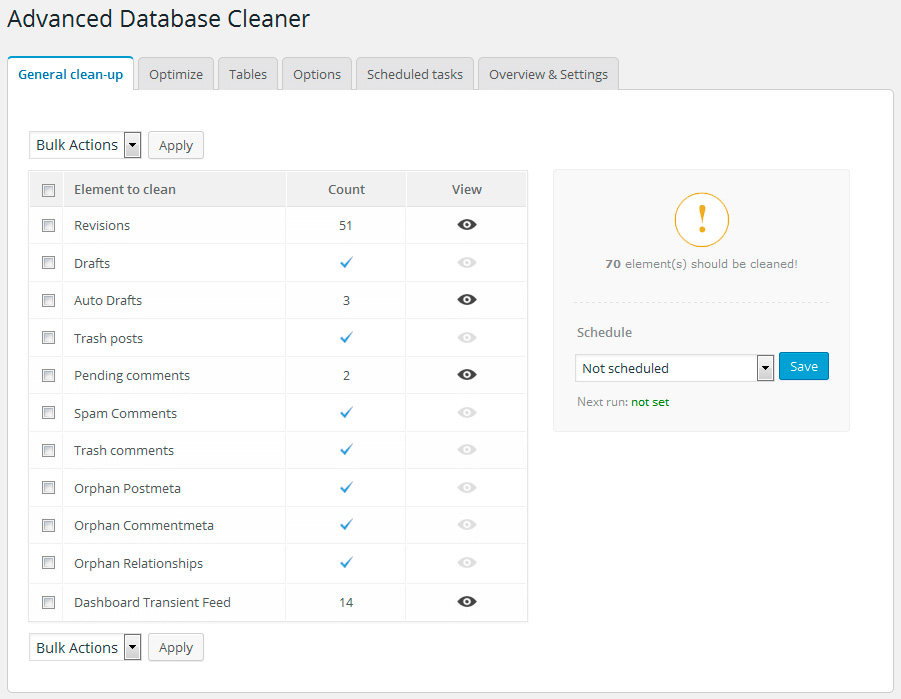 Limpiar base de datos de WordPress con WP DB Cleaner