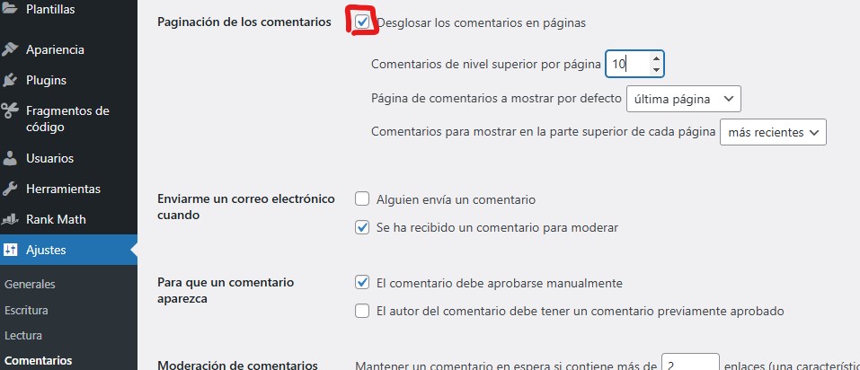 paginar comentarios de WordPress