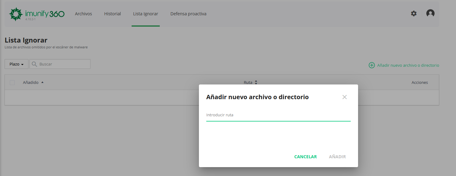Sección Lista ignorar de Imunify360