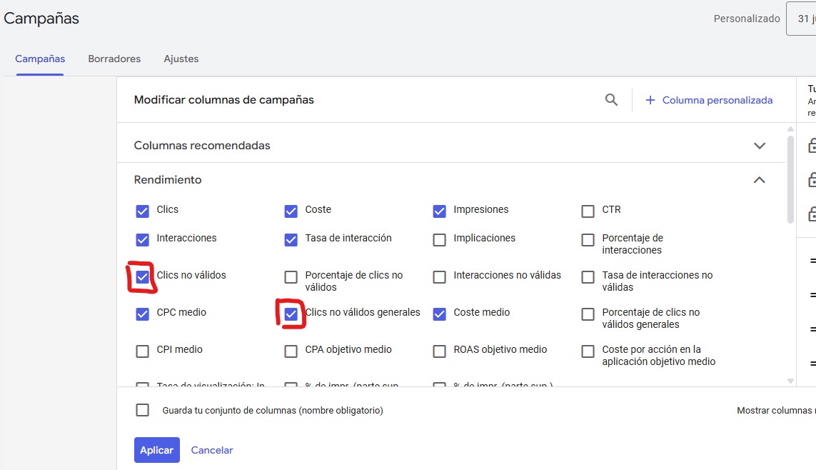 mostrar clicks no válidos en Google Ads